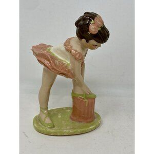 Vintage Ceramic Arts Studio Ballerina Figurine Rose Tying Shoes 1950s Ballet 5”